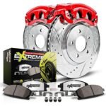 Powerstop KC6978A-26 Rear Brake Disc and Caliper Kit, Cross-drilled and Slotted 5 Lugs 278 mm Red Powdercoat Caliper, Carbon Fiber Ceramic, Z26 Street Warrior Carbon-Fiber Ceramic Series - Image 2
