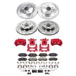 Powerstop KC7584A Front and Rear, Driver or Passenger Side Brake Disc and Caliper Kit, Cross-drilled and Slotted 5 Lugs 308 mm Red Powdercoat Caliper, Carbon Fiber Ceramic, Z23 Evolution Sport Series