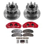 Powerstop KC7669-36 Front Brake Disc and Caliper Kit, Cross-drilled and Slotted 8 Lugs 363 mm Red Powdercoat Caliper, Carbon Fiber Ceramic, RWD, Z36 Extreme Truck And Tow