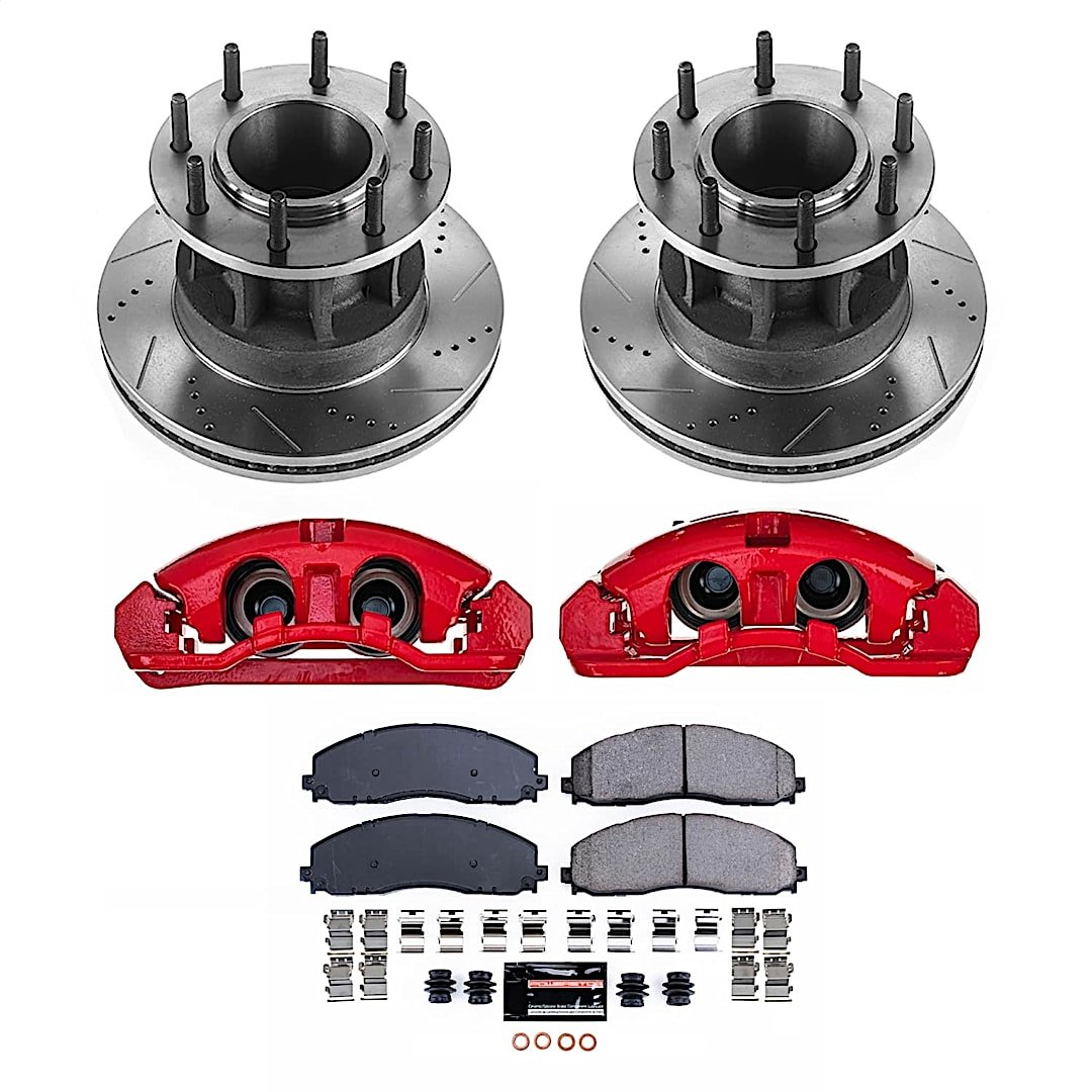 p15kc7669_1.jpg Powerstop KC7669 Front Brake Disc and Caliper Kit, Cross-drilled and Slotted 8 Lugs 363 mm Red Powdercoat Caliper, Carbon Fiber Ceramic, RWD, Z23 Evolution Sport Series - Image 1