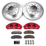 Powerstop KC8029-36 Front Brake Disc and Caliper Kit, Cross-drilled and Slotted 10 Lugs 369 mm Red Powdercoat Caliper, Carbon Fiber Ceramic, 4WD, Z36 Extreme Truck And Tow