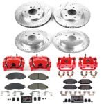Powerstop KC8273 Front and Rear Brake Disc and Caliper Kit, Cross-drilled and Slotted 5 Lugs Red Powdercoat Caliper, Carbon Fiber Ceramic, FWD, Z23 Evolution Sport Series - Image 2