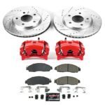 Powerstop KC8275 Front Brake Disc and Caliper Kit, Cross-drilled and Slotted 5 Lugs Red Powdercoat Caliper, Carbon Fiber Ceramic, Z23 Evolution Sport Series - Image 2