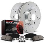 Powerstop KC8316 Front Brake Disc and Caliper Kit, Cross-drilled and Slotted 5 Lugs 300 mm Red Powdercoat Caliper, Carbon Fiber Ceramic, Z23 Evolution Sport Series