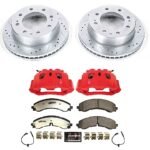 Powerstop KC8670B-36 Front Brake Disc and Caliper Kit, Cross-drilled and Slotted 8 Lugs 355 mm Powdercoated red, Carbon Fiber Ceramic