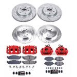 Powerstop KC8971 Front and Rear Brake Disc and Caliper Kit, Cross-drilled and Slotted 5 Lugs 325 mm Powdercoated red, Carbon Fiber Ceramic, Z23 Evolution Sport Series