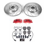Powerstop KC948-26 Front Brake Disc and Caliper Kit, Cross-drilled and Slotted 5 Lugs 321 mm Red Powdercoat Caliper, Carbon Fiber Ceramic, Z26 Street Warrior Carbon-Fiber Ceramic Series - Image 8