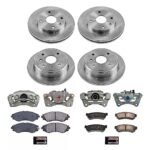 Powerstop KCOE5896 Front and Rear Brake Disc and Caliper Kit, Plain Surface 4 Lugs Front-257 mm/Rear-256 mm Natural Caliper, Ceramic, Z17 OE Replacement