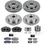 Powerstop KCOE6305 Front and Rear Brake Disc and Caliper Kit, Plain Surface 5 Lugs 296 mm Natural Caliper, Ceramic, AWD, Z17 OE Replacement