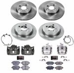 Powerstop KCOE6742 Front and Rear Brake Disc and Caliper Kit, Plain Surface 4 Lugs 258.8 mm Natural Caliper, Ceramic, Z17 OE Replacement