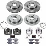 Powerstop KCOE6742 Front and Rear Brake Disc and Caliper Kit, Plain Surface 4 Lugs 258.8 mm Natural Caliper, Ceramic, Z17 OE Replacement