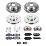 Powerstop KCOE6950 Front and Rear Brake Disc and Caliper Kit, Plain Surface 5 Lugs 302.1 mm Natural Caliper, Ceramic, Z17 OE Replacement