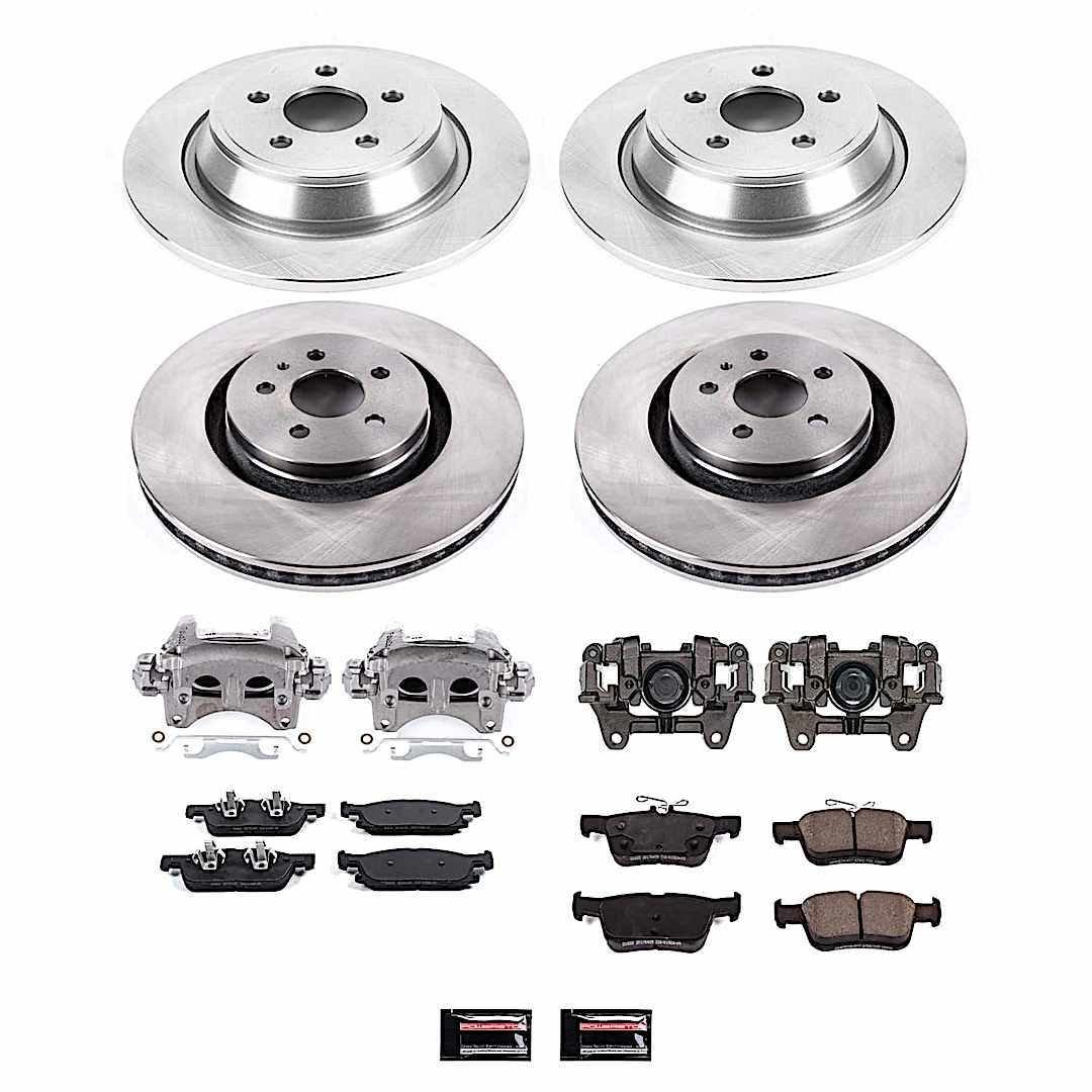 p15kcoe7416_1.jpg Powerstop KCOE7416 Front and Rear Brake Disc and Caliper Kit, Plain Surface 5 Lugs 315 mm Natural Caliper, Ceramic, Z17 OE Replacement - Image 1