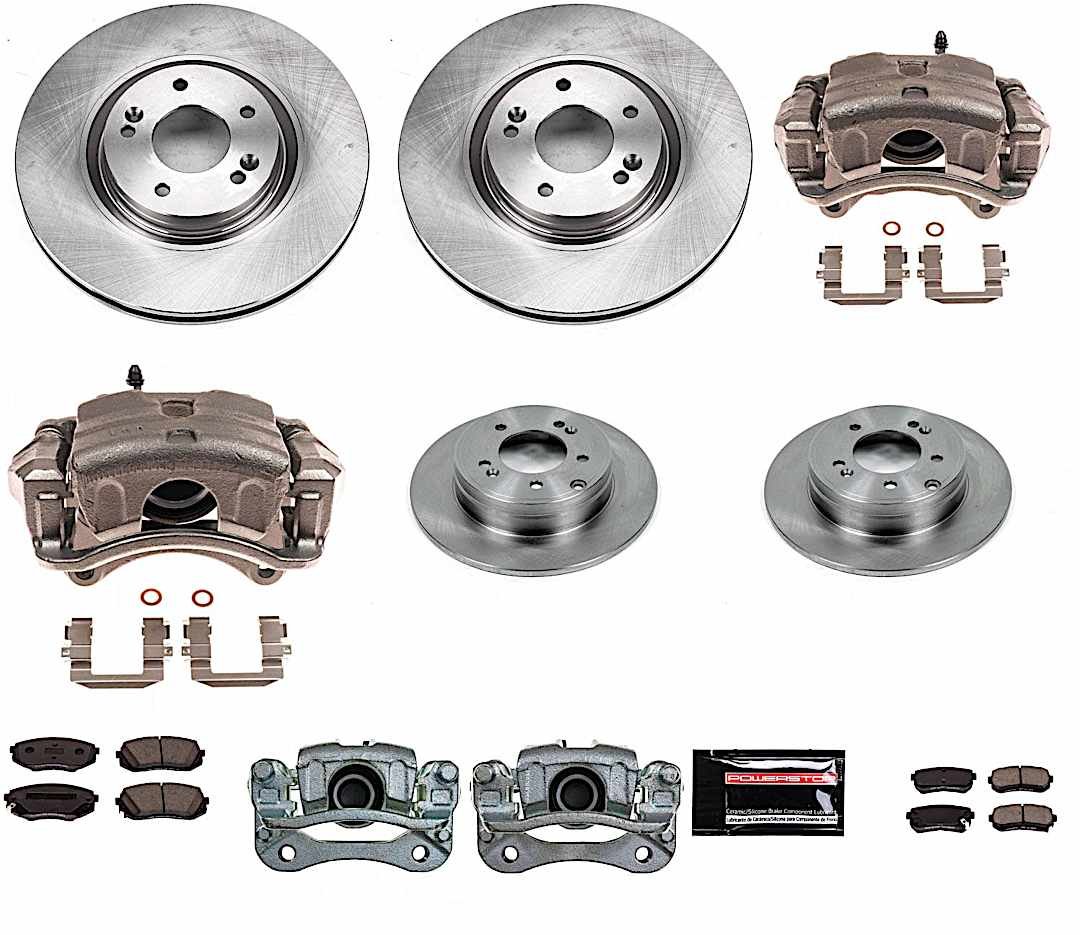 p15kcoe7510_1.jpg Powerstop KCOE7510 Front and Rear Brake Disc and Caliper Kit, Plain Surface 5 Lugs 283 mm Natural Caliper, Ceramic, Z17 OE Replacement - Image 1