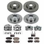Powerstop KCOE7522 Front and Rear Brake Disc and Caliper Kit, Plain Surface 5 Lugs 283 mm Natural Caliper, Ceramic, Z17 OE Replacement