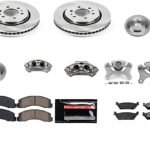 Powerstop KCOE8026 Front and Rear Brake Disc and Caliper Kit, Plain Surface 6 Lugs 336.1 mm Natural Caliper, Ceramic, Z17 OE Replacement