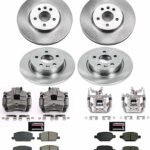 Powerstop KCOE8505 Front and Rear Brake Disc and Caliper Kit, Plain Surface 5 Lugs 268 mm Natural, Ceramic, Z17 OE Replacement
