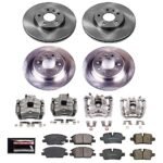 Powerstop KCOE8685 Front and Rear Brake Disc and Caliper Kit, Plain Surface 5 Lugs 288.2 mm Natural Caliper, Ceramic, Z17 OE Replacement