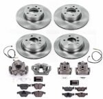 Powerstop KCOE8842A Front and Rear Brake Disc and Caliper Kit, Plain Surface 5 Lugs 299.8 mm Natural Caliper, Ceramic, Z17 OE Replacement