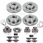 Powerstop KCOE8842A Front and Rear Brake Disc and Caliper Kit, Plain Surface 5 Lugs 299.8 mm Natural Caliper, Ceramic, Z17 OE Replacement