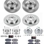 Powerstop KCOE8847 Front and Rear Brake Disc and Caliper Kit, Plain Surface 5 Lugs 320 mm Natural Caliper, Ceramic, Z17 OE Replacement