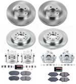 Powerstop KCOE8847 Front and Rear Brake Disc and Caliper Kit, Plain Surface 5 Lugs 320 mm Natural Caliper, Ceramic, Z17 OE Replacement