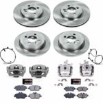 Powerstop KCOE8914 Front and Rear Brake Disc and Caliper Kit, Plain Surface 4 Lugs 258.8 mm Natural Caliper, Ceramic, Z17 OE Replacement