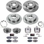 Powerstop KCOE8915 Front and Rear Brake Disc and Caliper Kit, Plain Surface 4 Lugs 258.8 mm Natural Caliper, Ceramic, Z17 OE Replacement