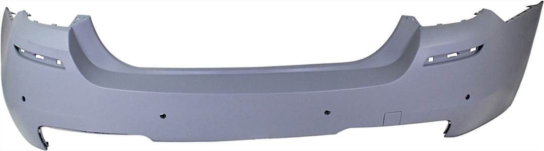 r-repb760139pq_1.jpg ReplaceXL Rear Primed Bumper Cover, Base Model, Sedan, For Models With M Package, With Park Distance Control, CAPA CERTIFIED - Image 1
