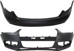 Replacement Front and Rear Primed Bumper Cover, Sedan, For Models Without S-Line Package, With Fog Light Holes, Without Parking Aid Sensor Holes, With Headlight Washer Holes, Without Warning System