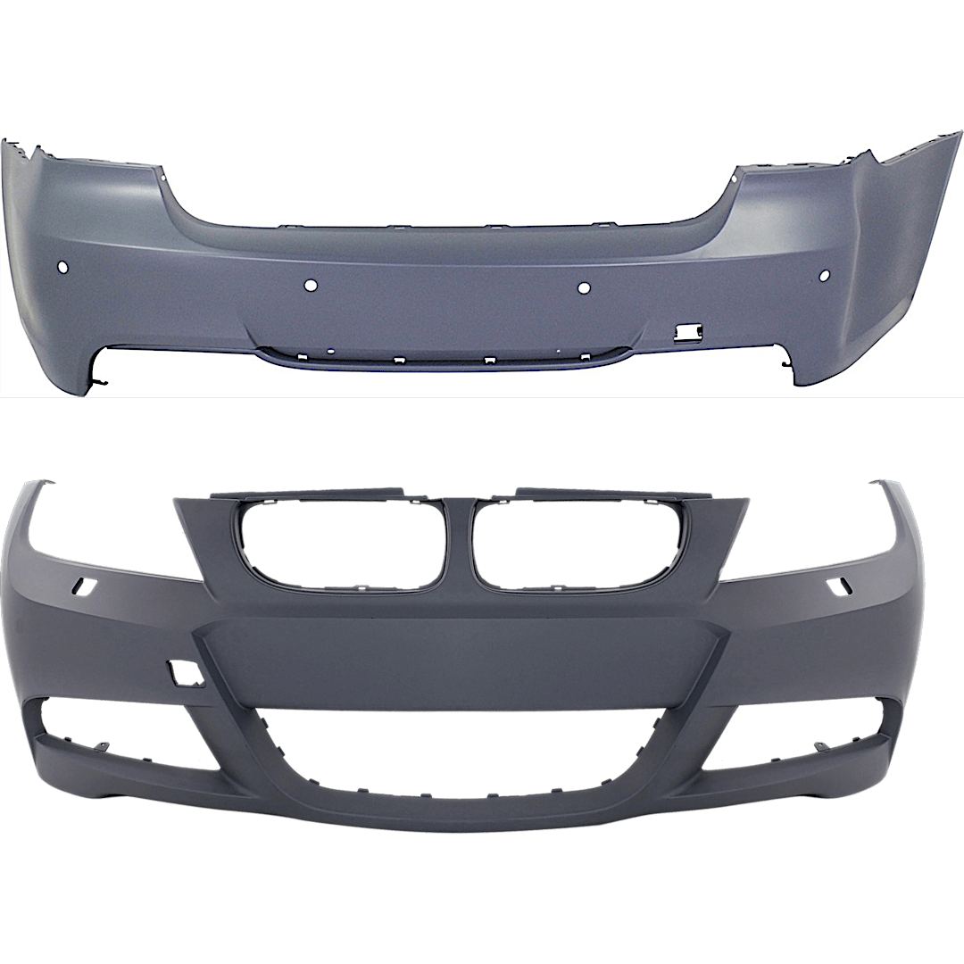 set-repb760162p-2_1.png Replacement Front and Rear Primed Bumper Covers, For Models With M Package, With Headlight Washer Holes, With Rear Bumper Park Distance Control Sensor Holes - Image 1