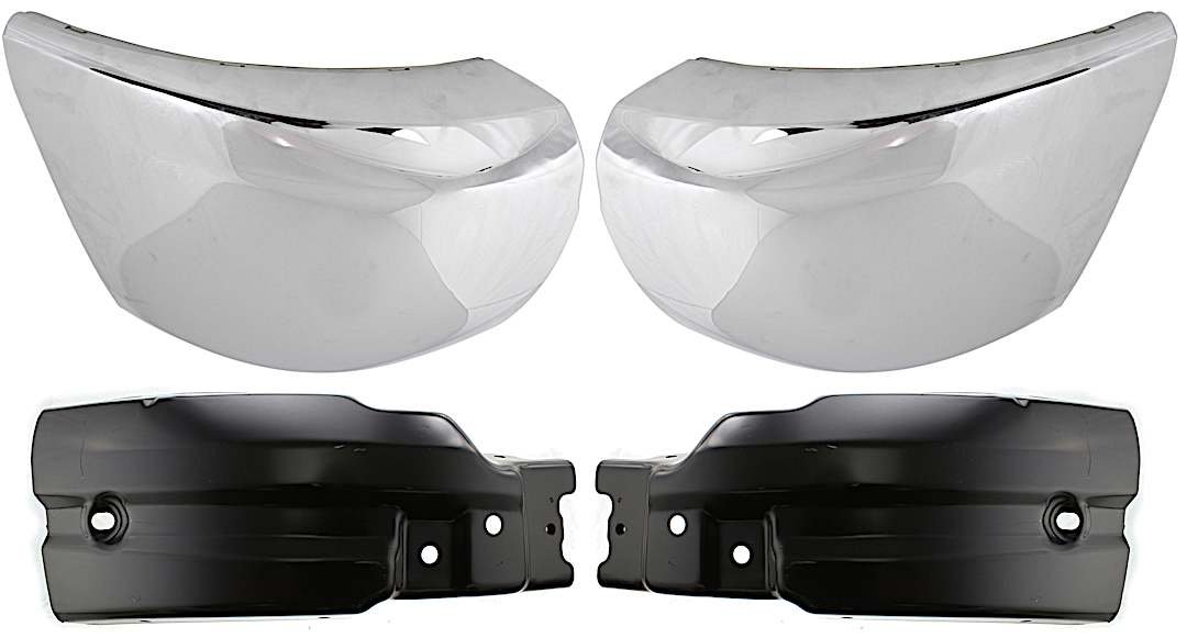 set-repc011105-4_1.jpg Replacement Front, Driver and Passenger Side Bumper Ends, without Fog Light Hole, Painted Black Steel Bumper Extension - Image 1